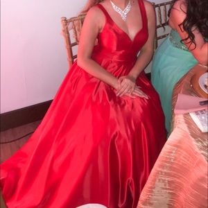 Red satin Ball Gown